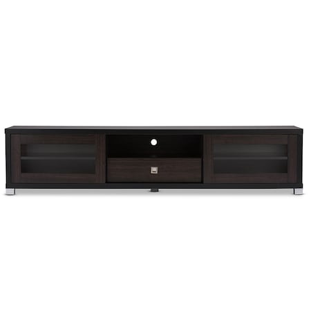 Baxton Studio Beasley 70-Inch Dark Brown TV Cabinet with 2 Sliding Doors and Drawer 118-6481